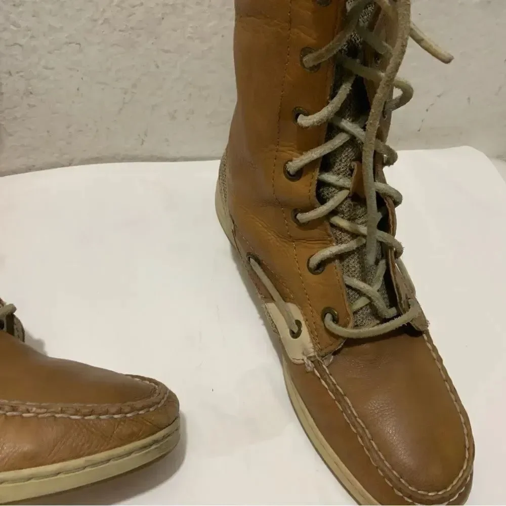 SPERRY Top-Siders LadyFish Leather Lace Up Fold Down Womens Boots 9817503 Sz 8